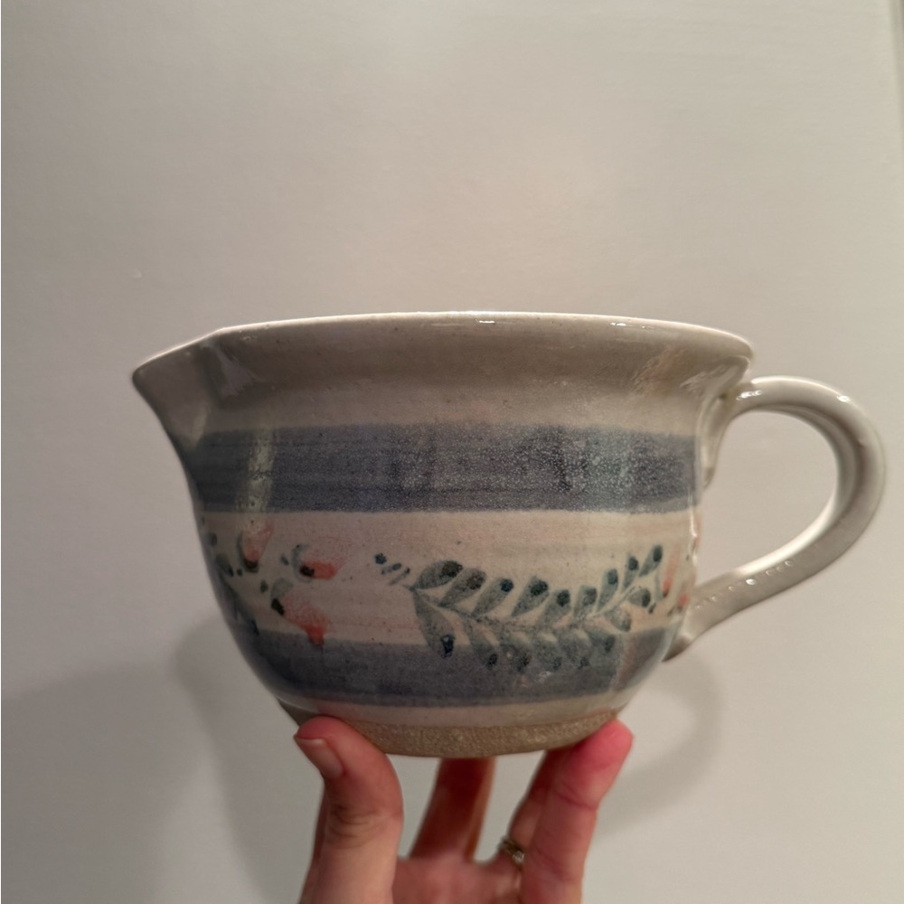 Hand-Painted Ceramic Pitcher in Blue and Cream